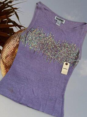 Rare Lavender Purple Sequin Mermaid Top by Passport | Ibiza Festival Y2K Glam